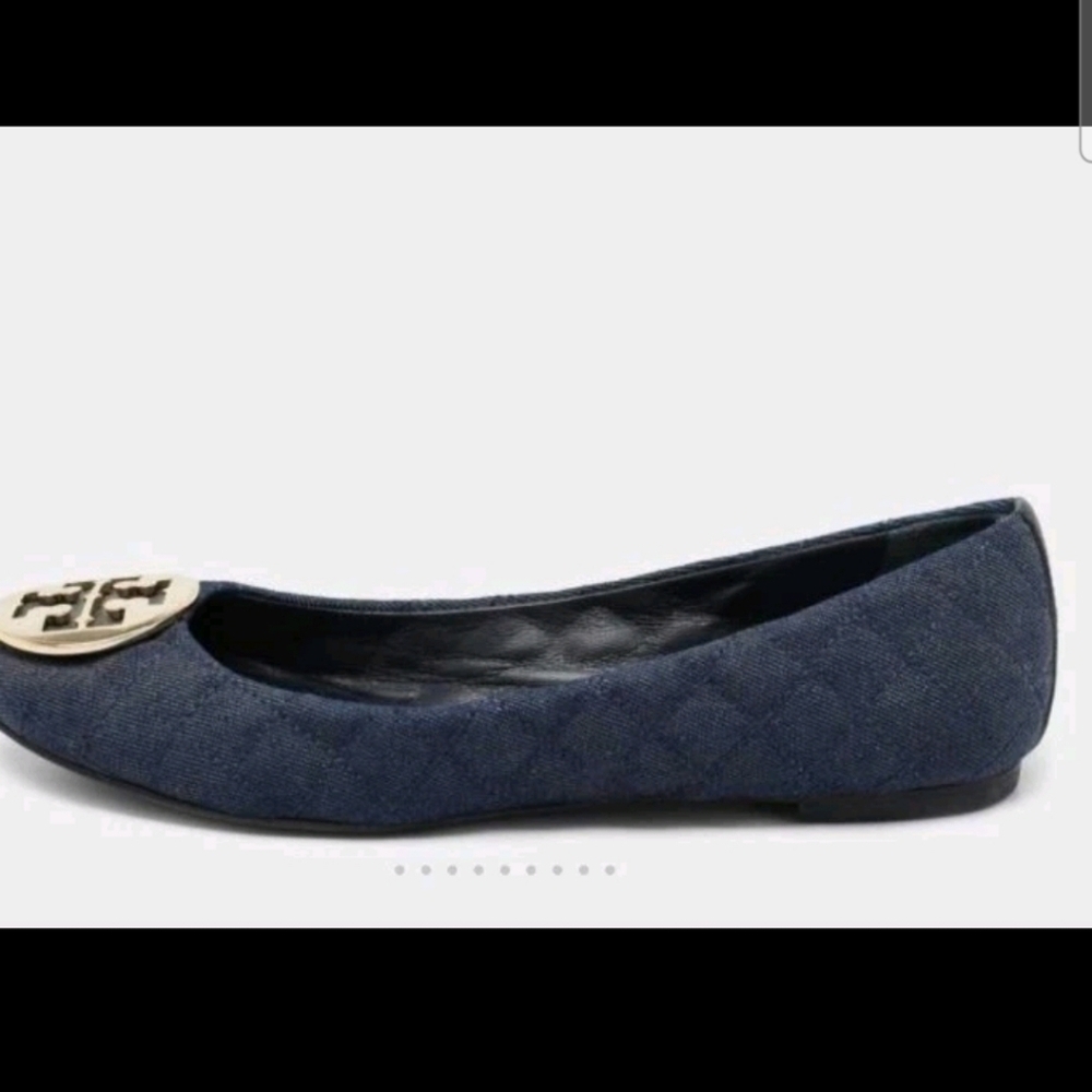 Tory Burch Womens Navy Blue Denim Quilted Quinn Ballet Flats Size 7.5